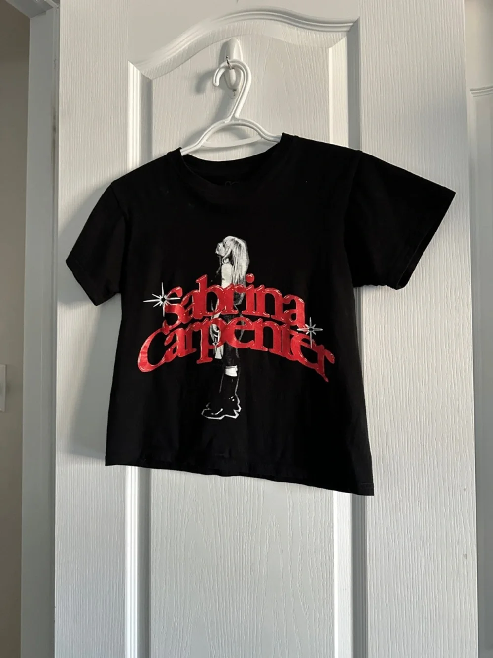 Sabrina Carpenter Black Graphic Tee with Red Logo XS Ptp 17.5” length 19” A0188 - Picture 2 of 5